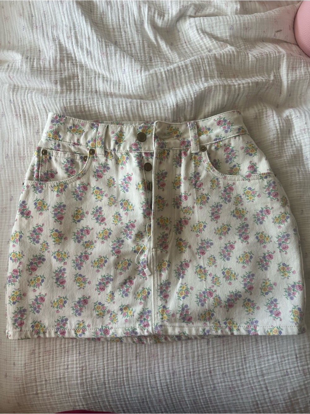 Heavy manners denim floral print skirt